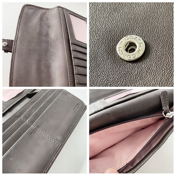 Coach brown leather buckle motif long trifold snap wallet - Picture 4 of 8